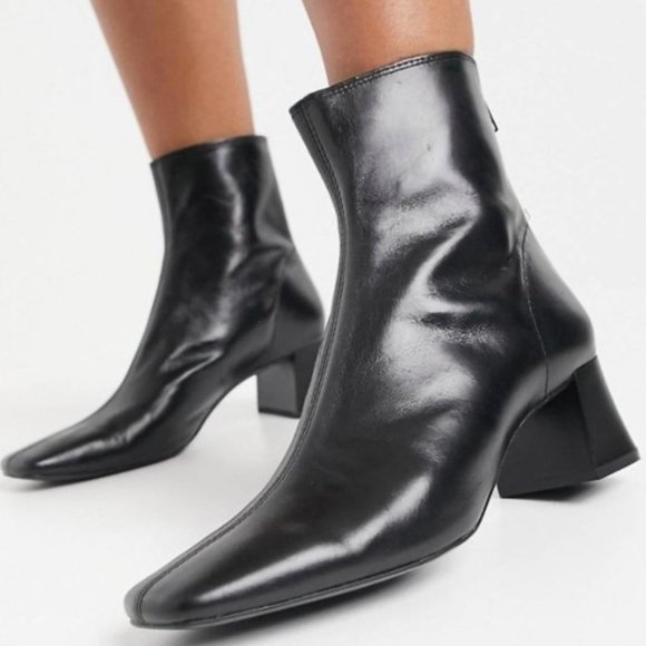 Mango Shoes - MNG Black Square Toe Leather Boots Size EU 37